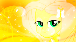 Size: 1024x576 | Tagged: safe, artist:digitbrony, imported from derpibooru, fluttershy, equestria girls, bright, bubble, cute, female, portrait, solo, sparkles, vector, wallpaper