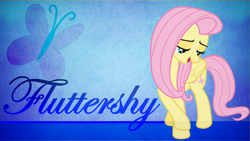 Size: 1820x1024 | Tagged: safe, artist:slb94, artist:vulthuryol00, imported from derpibooru, fluttershy, butterfly, cute, looking down, open mouth, raised hoof, smiling, vector, wallpaper