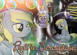 Size: 1024x740 | Tagged: safe, artist:drawponies, imported from derpibooru, derpy hooves, dinky hooves, pegasus, pony, bubble, cover, fanfic, fanfic art, fanfic cover, female, mare