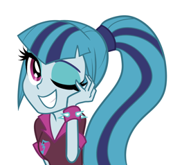 Size: 1102x1049 | Tagged: safe, artist:rileyav, imported from derpibooru, sonata dusk, equestria girls, rainbow rocks, bedroom eyes, cute, female, grin, looking at you, shy, smiling, solo, sonatabetes, wink