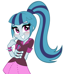 Size: 1030x1188 | Tagged: safe, artist:rileyav, imported from derpibooru, sonata dusk, equestria girls, rainbow rocks, blushing, clothes, cute, female, hnnng, looking at you, ponytail, shy, simple background, skirt, smiling, solo, sonatabetes, transparent background, vector, when she smiles