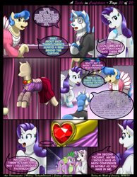 Size: 1165x1500 | Tagged: safe, artist:kitsuneyoukai, imported from derpibooru, fancypants, rarity, sapphire shores, spike, sweetie belle, dragon, pony, unicorn, comic:a spike in confidence, butt, comic, dialogue, explicit source, eyes closed, female, good end, happy, interior, male, mare, nudity, plot, shipping, sparity, stallion, straight, talking