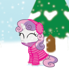 Size: 482x539 | Tagged: safe, artist:lifesharbinger, imported from derpibooru, sweetie belle, bundled up, bundled up for winter, clothes, coat, cute, diasweetes, earmuffs, female, scarf, snow, snowfall, solo, tree, winter outfit