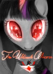 Size: 5000x7000 | Tagged: safe, artist:bluest-ayemel, imported from derpibooru, lord tirek, twilight sparkle, alicorn, pony, absurd resolution, alicorn amulet, fanfic art, fanfic cover, female, glowing eyes, mare, solo, twilight sparkle (alicorn)