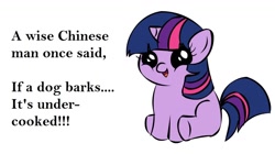 Size: 1194x668 | Tagged: safe, imported from derpibooru, twilight sparkle, unicorn, chinese, exploitable meme, female, filly, filly twilight sparkle, filly twilight telling an offensive joke, meme, obligatory pony, op is a duck, out of character, racism, simple background, solo, unicorn twilight, vulgar, white background