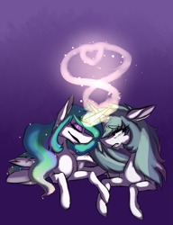 Size: 975x1267 | Tagged: safe, artist:ajue, imported from derpibooru, princess celestia, crying, discorded, magic, self ponidox