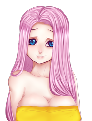 Size: 582x770 | Tagged: dead source, safe, artist:seppukuaddict, imported from derpibooru, fluttershy, human, breasts, bust, busty fluttershy, female, humanized, solo