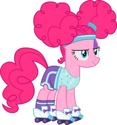 Size: 2566x2733 | Tagged: safe, artist:timelordomega, imported from derpibooru, pinkie pie, scare master, alternate hairstyle, clothes, costume, face paint, female, headband, nightmare night, nightmare night costume, pinkie puffs, roller skates, shorts, simple background, solo, transparent background, vector