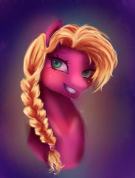 Size: 1024x1358 | Tagged: safe, artist:rick-wombat, imported from derpibooru, oc, oc only, oc:candy apple, bust, offspring, parent:big macintosh, parent:cheerilee, parents:cheerimac, portrait, solo
