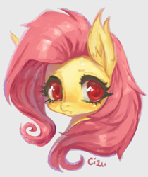 Size: 769x915 | Tagged: safe, artist:cizu, imported from derpibooru, fluttershy, bat pony, pony, bust, cute, female, flutterbat, gray background, head only, portrait, race swap, shyabates, shyabetes, simple background, solo