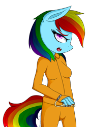 Size: 700x1000 | Tagged: safe, artist:skywarriorstare, imported from derpibooru, rainbow dash, anthro, clothes, cuffs, female, prison outfit, prisoner rd, simple background, solo, transparent background, unamused