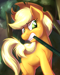 Size: 1990x2500 | Tagged: safe, artist:dripponi, artist:lattynskit, imported from derpibooru, applejack, made in manehattan, cute, female, pulling, solo