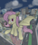 Size: 1665x1983 | Tagged: safe, artist:rapidstrike, imported from derpibooru, part of a set, fluttershy, bat pony, pony, vampire, series:giant flutterbat, city, destruction, fangs, female, flutterbat, giant pony, looking at you, macro, night sky, open mouth, part of a series, red eyes, sitting, solo, spread wings, tongue out