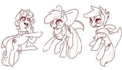 Size: 3500x2000 | Tagged: safe, artist:metropothalese, imported from derpibooru, apple bloom, scootaloo, sweetie belle, crusaders of the lost mark, cmc cape, cutie mark, cutie mark crusaders, monochrome, the cmc's cutie marks