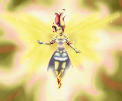 Size: 4500x3750 | Tagged: safe, artist:dragonqueen101, imported from derpibooru, sunset shimmer, equestria girls, friendship games, artificial wings, augmented, clothes, daydream shimmer, dress, female, magic, magic wings, solo, wings