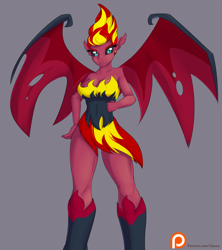 Size: 1600x1800 | Tagged: safe, artist:alasou, imported from derpibooru, sunset shimmer, demon, equestria girls, breasts, busty sunset shimmer, female, patreon, patreon logo, solo, spread wings, sunset satan