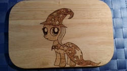 Size: 4128x2322 | Tagged: safe, artist:xtorbenx, imported from derpibooru, trixie, pony, unicorn, female, filly, mare, solo, traditional art, wood, younger