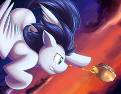 Size: 1780x1375 | Tagged: safe, artist:dripponi, artist:lattynskit, imported from derpibooru, soarin', pegasus, pony, 2015, cloud, cloudy, crying, cute, dramatic, falling, flying, gritted teeth, male, pie, soarinbetes, solo, stars, that pony sure does love pies