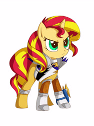 Size: 3600x4800 | Tagged: safe, artist:atomisk, imported from derpibooru, sunset shimmer, pony, unicorn, /mlp/, clothes, cosplay, costume, female, gold ranger, kyoryu gold, power rangers, power rangers dino charge, solo, super sentai, zyuden sentai kyoryuger