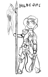 Size: 512x816 | Tagged: safe, artist:magello, imported from derpibooru, horse wife, clothes, cosplay, costume, hildegard von krone, monochrome, solo, soul calibur