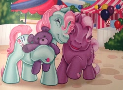 Size: 1823x1330 | Tagged: safe, imported from derpibooru, minty, wysteria, carnival, cute, g3, g3betes, mintabetes, nuzzling, photo, shipping fuel, teddy bear