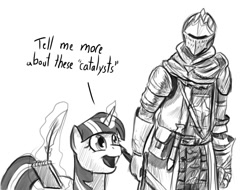 Size: 974x740 | Tagged: artist needed, source needed, safe, imported from derpibooru, twilight sparkle, human, adorkable, armor, crossover, cute, dark souls, dork, elite knight set, levitation, magic, monochrome, notepad, notes, open mouth, quill, smiling, sword, telekinesis, the chosen undead, twiabetes