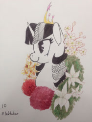 Size: 1280x1706 | Tagged: safe, artist:whale, imported from derpibooru, twilight sparkle, alicorn, pony, crown, female, flower, mare, solo, traditional art, twilight sparkle (alicorn)