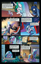 Size: 900x1384 | Tagged: safe, artist:andypriceart, idw, imported from derpibooru, king sombra, princess celestia, princess luna, radiant hope, alicorn, pony, umbrum, unicorn, siege of the crystal empire, spoiler:comic, spoiler:comic35, book, comic, female, male, mare, official comic, preview, royal sisters, stallion, umbra, umbra (idw)