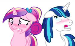 Size: 1280x794 | Tagged: safe, artist:kuromi, imported from derpibooru, princess cadance, shining armor, the one where pinkie pie knows, blushing, embarrassed, younger