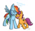 Size: 800x700 | Tagged: safe, artist:shimazun, imported from derpibooru, rainbow dash, scootaloo, pegasus, pony, crusaders of the lost mark, backwards cutie mark, cutie mark, dialogue, duo, duo female, female, floating heart, heart, scootalove, simple background, the cmc's cutie marks, white background