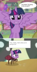 Size: 460x879 | Tagged: safe, edit, imported from derpibooru, screencap, fluttershy, twilight sparkle, alicorn, ant, pony, the one where pinkie pie knows, 1000 hours in ms paint, female, mare, ms paint, pun, twilant, twilight sparkle (alicorn)