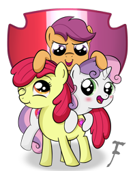 Size: 2012x2573 | Tagged: safe, artist:flufflelord, imported from derpibooru, apple bloom, scootaloo, sweetie belle, earth pony, pegasus, pony, unicorn, crusaders of the lost mark, apple bloom's bow, blushing, bow, cute, cutie mark, cutie mark crusaders, female, filly, hair bow, looking up, pony pile, scootalove, smiling, the cmc's cutie marks, wink