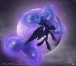 Size: 4824x4184 | Tagged: safe, artist:lrusu, imported from derpibooru, princess luna, absurd resolution, crying, eyes closed, female, flying, moon, solo, stars