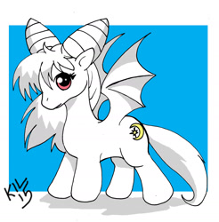 Size: 1600x1627 | Tagged: safe, artist:koku-chan, imported from derpibooru, oc, oc only, oc:kita, bat pony, pony, cute, cutie mark, female, filly, ponified, signature, solo