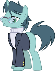 Size: 2445x3150 | Tagged: safe, artist:duskthebatpack, imported from derpibooru, oc, oc only, oc:ink sigil, pony, unicorn, blazer, clothes, glasses, male, simple background, solo, stallion, sweater, transparent background, vector