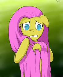 Size: 2344x2848 | Tagged: safe, artist:sv37, imported from derpibooru, fluttershy, pony, female, mare, scared, signature, solo, standing