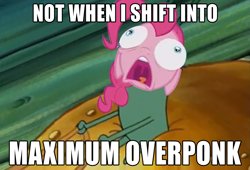 Size: 1376x934 | Tagged: safe, imported from derpibooru, pinkie pie, creepy, exploitable meme, image macro, krusty krab training video, maximum overdrive, meme, plankton, ponk, spongebob squarepants, text