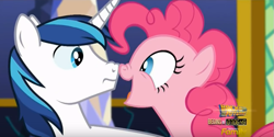 Size: 765x384 | Tagged: safe, imported from derpibooru, screencap, pinkie pie, shining armor, the one where pinkie pie knows, face to face, nose wrinkle