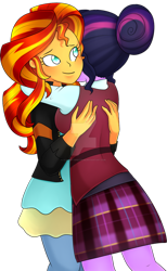 Size: 2512x4080 | Tagged: safe, artist:scarlet-spectrum, imported from derpibooru, sci-twi, sunset shimmer, twilight sparkle, equestria girls, friendship games, clothes, crystal prep academy, crystal prep academy uniform, cute, hug, school uniform, simple background, transparent background