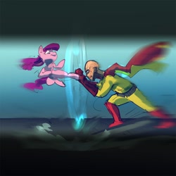 Size: 1000x1000 | Tagged: safe, artist:alumx, imported from derpibooru, lily longsocks, pony, 30 minute art challenge, crossover, fight, kick, one punch man, saitama, this will end in one punch