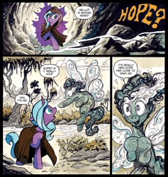 Size: 1340x1414 | Tagged: safe, artist:andypriceart, idw, imported from derpibooru, rabia, radiant hope, fairy, pixie, pony, umbrum, unicorn, siege of the crystal empire, spoiler:comic, spoiler:comic35, butterfly wings, cloak, clothes, female, mare, official comic
