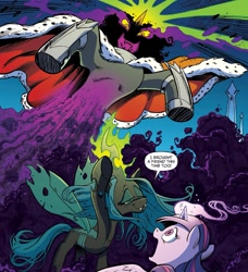 Size: 1359x1493 | Tagged: safe, artist:andypriceart, idw, imported from derpibooru, king sombra, queen chrysalis, twilight sparkle, alicorn, changeling, changeling queen, pony, umbrum, siege of the crystal empire, spoiler:comic, spoiler:comic35, armpits, female, glowing horn, mare, official comic, speech bubble, twilight sparkle (alicorn)