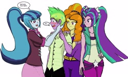 Size: 3883x2337 | Tagged: safe, artist:warrior9100, imported from derpibooru, adagio dazzle, aria blaze, sonata dusk, spike, equestria girls, adagiospike, ariaspike, big hair, equestria girls-ified, female, human spike, male, shipping, simple background, spike gets all the equestria girls, spike gets all the sirens, spinata, straight, the dazzlings, white background