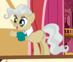 Size: 416x356 | Tagged: safe, imported from derpibooru, screencap, mayor mare, earth pony, pony, the one where pinkie pie knows, animated, cute, female, mayorable, open mouth, smile and wave, smiling, solo, sweet dreams fuel, waving