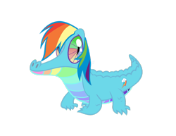 Size: 900x694 | Tagged: safe, artist:psyduck, imported from derpibooru, gummy, rainbow dash, ambiguous gender, backwards cutie mark, palette swap, solo, species swap