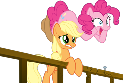 Size: 8179x5568 | Tagged: safe, artist:thefrostspark, imported from derpibooru, applejack, pinkie pie, earth pony, pony, party pooped, .svg available, absurd resolution, female, freckles, mare, open mouth, simple background, transparent background, vector