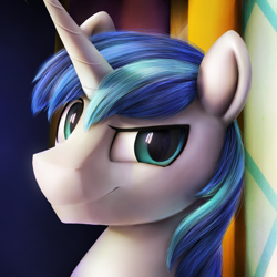 Size: 1000x1000 | Tagged: safe, artist:chryseum, imported from derpibooru, shining armor, pony, unicorn, cute, detailed, dreamworks face, looking at you, male, sexy armor, smiling, smirk, smug, solo, stallion