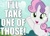 Size: 700x500 | Tagged: safe, imported from derpibooru, screencap, sweetie belle, the one where pinkie pie knows, caption, female, happy, image macro, open mouth, raised hoof, reaction image, solo