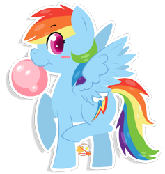 Size: 716x756 | Tagged: safe, artist:mochi--pon, imported from derpibooru, rainbow dash, pegasus, pony, bubblegum, cute, dashabetes, female, looking at you, mare, raised leg, solo, spread wings, wings