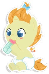 Size: 424x639 | Tagged: safe, artist:mochi--pon, imported from derpibooru, pumpkin cake, pony, baby, baby pony, bottle, cute, diaper, female, foal, solo